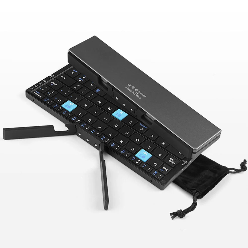 Clavier Bluetooth Pliable Ultra-fin avec Support pour iPad, iPhone et Mac – Clavier Sans Fil Portable, Compact, et Léger pour Appareils Apple, Idéal pour Travail et Voyage