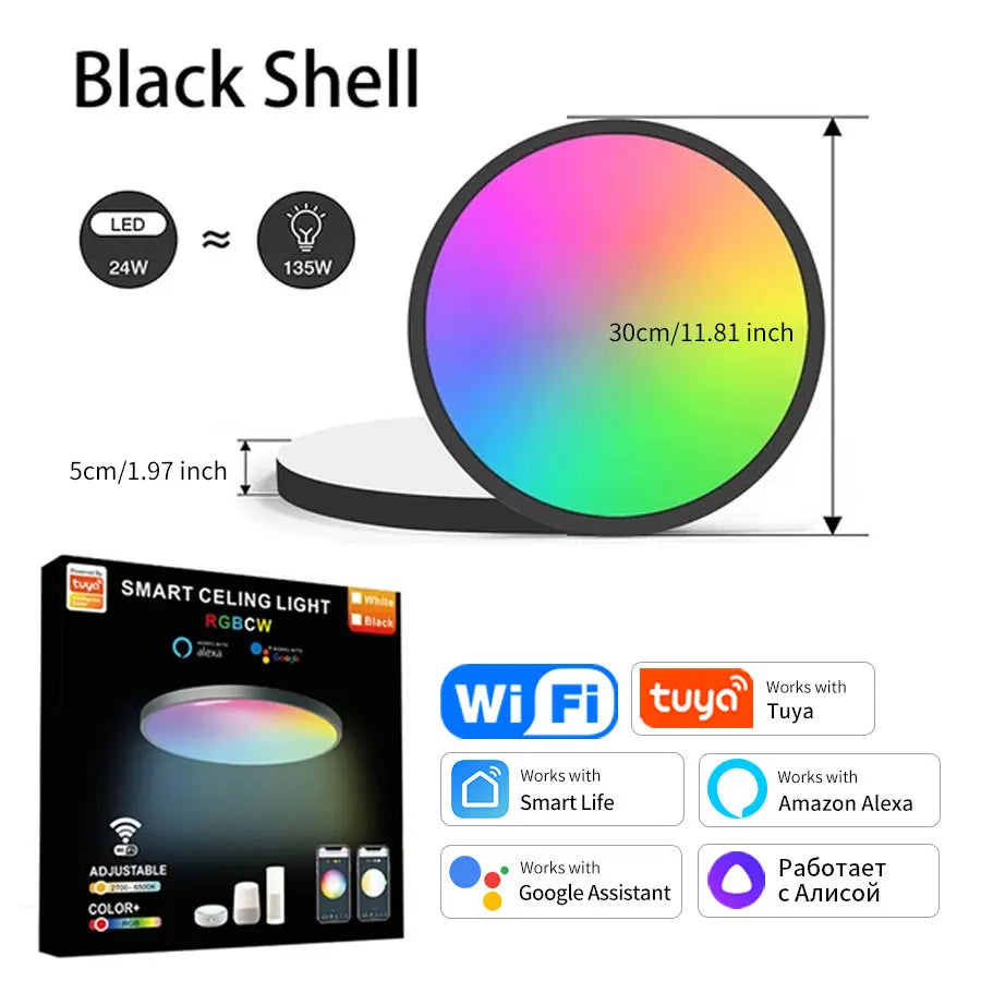 Tuya 24W WiFi Smart Lampe – Vernetzte RGB-Beleuchtung, kompatibel mit Alexa und Google Home