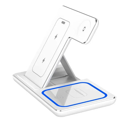 Station de Charge Sans Fil 3-en-1 Pliable – Chargeur MagSafe Rapide pour iPhone 15, 14, 13, 12 Pro Max, Apple Watch et AirPods, Compact et Portable– Support de Charge Rapide