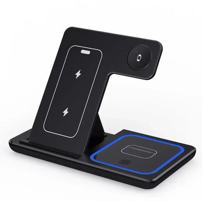 Station de Charge Sans Fil 3-en-1 Pliable – Chargeur MagSafe Rapide pour iPhone 15, 14, 13, 12 Pro Max, Apple Watch et AirPods, Compact et Portable– Support de Charge Rapide
