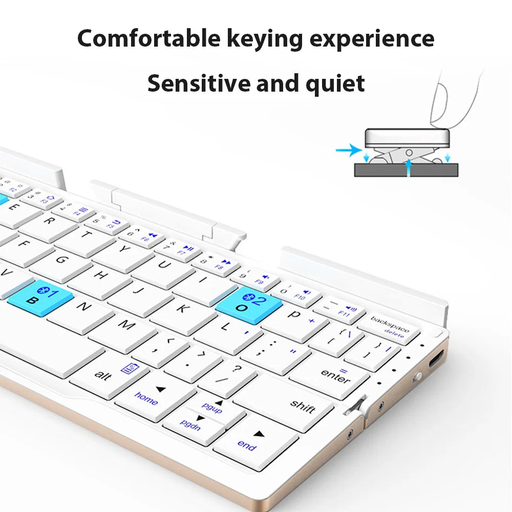 Clavier Bluetooth Pliable Ultra-fin avec Support pour iPad, iPhone et Mac – Clavier Sans Fil Portable, Compact, et Léger pour Appareils Apple, Idéal pour Travail et Voyage
