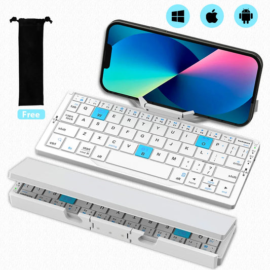 Clavier Bluetooth Pliable Ultra-fin avec Support pour iPad, iPhone et Mac – Clavier Sans Fil Portable, Compact, et Léger pour Appareils Apple, Idéal pour Travail et Voyage